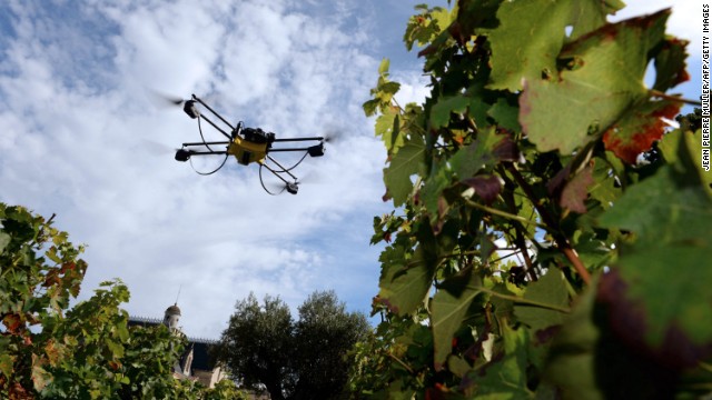 Drones in a vineyard? Wine not!? This one, pictured in September 2014 at the Pape Clement castle vineyards in Bordeaux, France, uses an infrared camera to assess the maturity of the grapes.