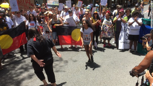 Protesters are out in force in Brisbane. Aboriginal rights campaigners marched through city earlier this week and more protests are planned on the weekend. Photo by <a href='https://twitter.com/MichaelJames_TV' target='_blank'>Michael James.</a>