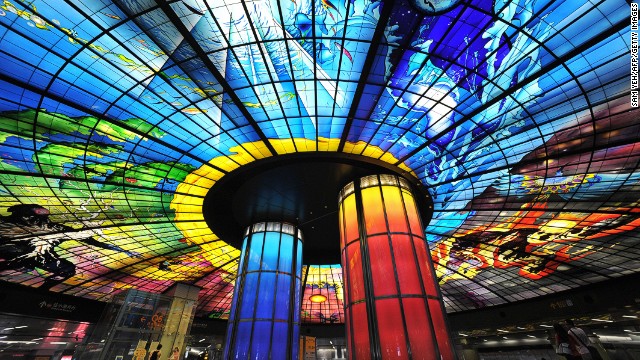 Half kaleidoscope, half metro station, Kaohsiung, Taiwan's, Formosa Boulevard station features the world's largest glass artwork.