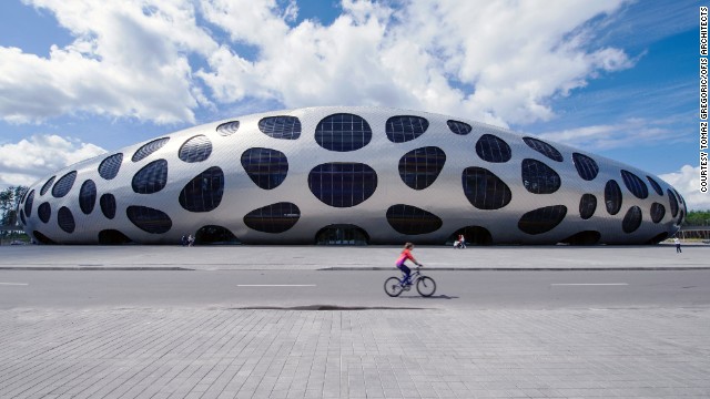 Today's stadiums are architectural feats of design which must elevate the senses, capture the spirit of a community, and become an icon of the city long after a sports event ends. Here, the distinctive "spotty" Borisov Arena in Belarus is home to the country's football team. The space-age arena opened earlier this year and cost $37 million. 