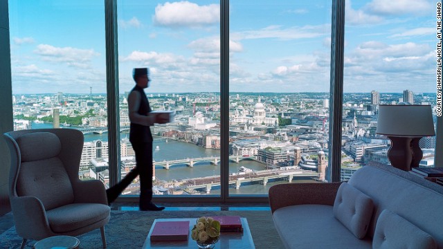 Shangri-La Hotel, At the Shard literally towers over the competition in London. Spanning between the 34th floor and 52nd floors, the hotel has the highest bar in London.