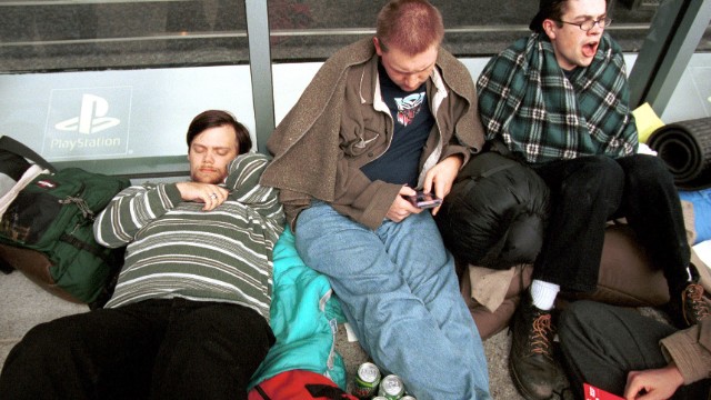 Sony PlayStation fans wait in line to purchase the new Sony PlayStation 2 on October 25, 2000 at the Sony Metreon in San Francisco, California. Crowds began waiting at 6:30 a.m. for the $299 game console which went on sale at midnight. PlayStation 2 remains the top-selling video-game console of all time.