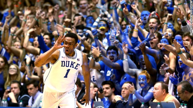 The "Cameron Crazies" cheer on Duke freshman Jabari Parker after he scored a basket while playing North Carolina on Saturday, March 8, in Durham, North Carolina.