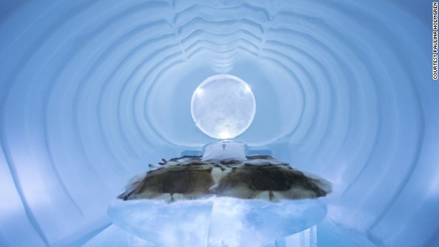 Sweden's ICEHOTEL is the perfect place to sleep in a room entirely constructed of ice, yet stay cozy at night sleeping under thick reindeer skins.