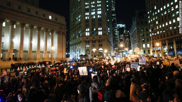 Demonstrators gather in New York's Foley Square on December 4.