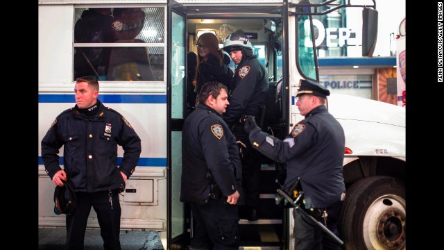 A demonstrator gets arrested during a protest in New York on December 4.