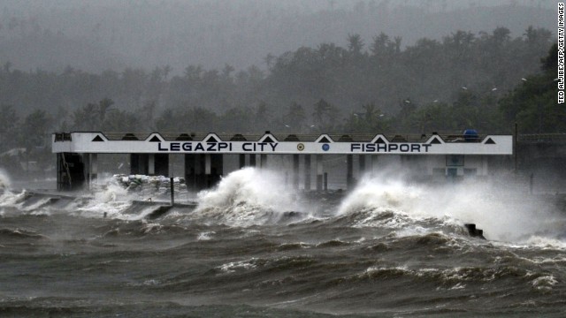 Typhoon Hagupit whips up waves in Legazpi on Sunday, December 7, 2014. It's one of the cities hardest hit by the strongest storm so far this year.