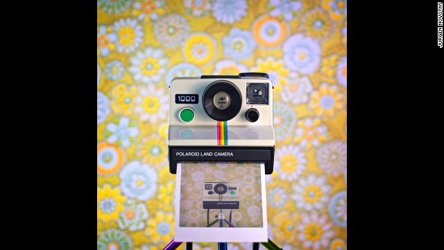 The Polaroid Land Camera 1000, seen here, was produced in the late 1970s. Photographer Jürgen Novotny created a series of camera "selfies" set against backdrops that he felt brought out their best qualities.