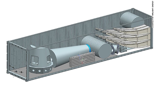 An artist's impression shows how the components could be packed into a shipping container and transported to off-grid locations. 