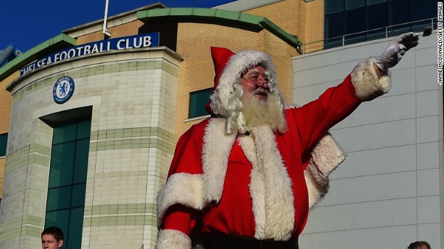 Father Christmas pays a visit to the Stamford Bridge home of English Premier League leaders Chelsea.