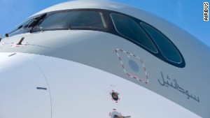 The A350 XWB features wrap-around cockpit windows.