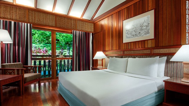 The Batang Ai resort's rooms provide an air conditioned escape from the humidity of the rain forest.