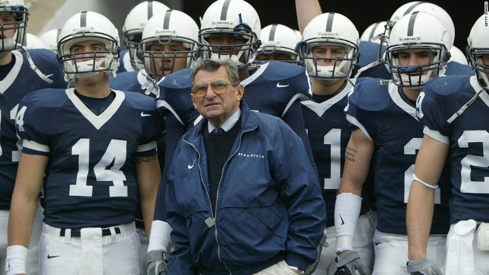 Paterno and his Nittany Lions look on before facing Iowa at Beaver Stadium in State College, Pennsylvania, in October 2004.