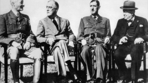 French President Charles de Gaulle, second from the right, pictured in Casablanca in 1943, opposed Britain&#39;s entry into the Common Market in the 1960s.