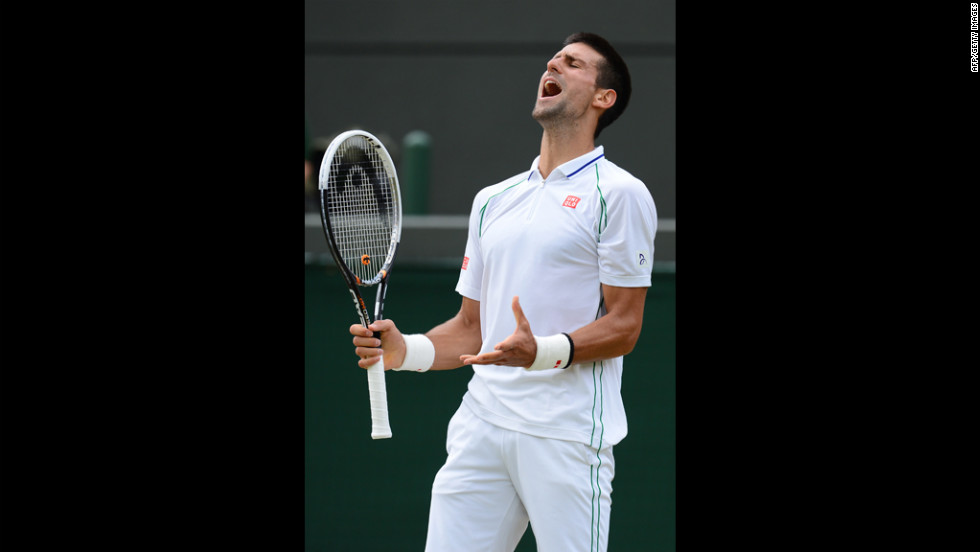 Djokovic reacts during his men's singles quarterfinal match against Germany's Mayer.