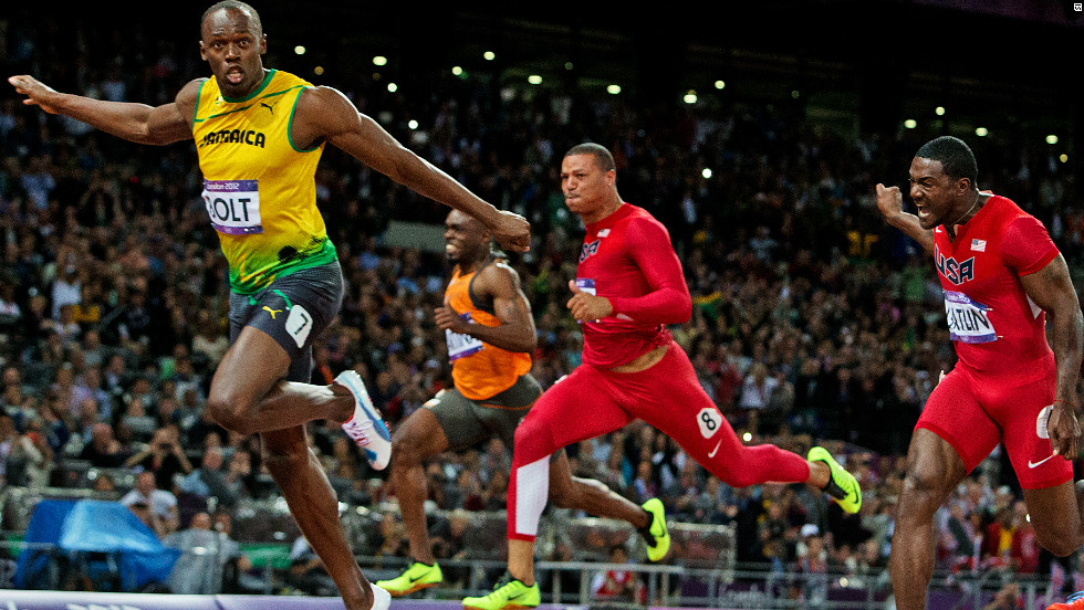 There was time for one quick look across before Bolt crossed the line to win gold ahead of Blake in second and American Justin Gatlin in third.