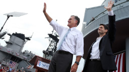 NORFOLK, VA - AUGUST 11: Republican presidential candidate, former Massachusetts Gov. Mitt Romney (L) and U.S. Rep. Paul Ryan (R-WI) (R) wave as Ryan is announced as his running mate aboard the USS Wisconsin August 11, 2012 in Norfolk, Virginia. Ryan, a seven term congressman, is Chairman of the House Budget Committee and provides a strong contrast to the Obama administration on fiscal policy. (Photo by Justin Sullivan/Getty Images)