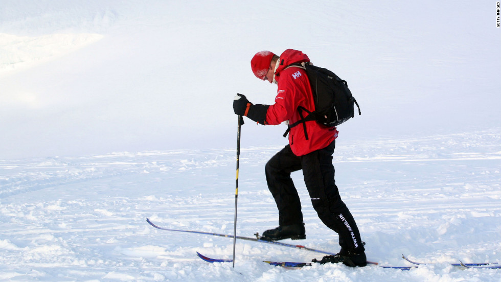 Prince Harry skis with the Walking with the Wounded team, who have gathered on the island of Spitsbergen, Norway -- situated between the Norwegian mainland and the North Pole -- for their last days of preparation before setting off to the North Pole by foot on March 29, 2011.