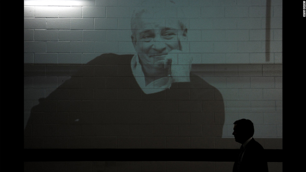 An image of former Baltimore Ravens owner Art Model is displayed in the tunnel before the Ravens take on the Cincinnati Bengals at M&T Bank Stadium on Monday. Modell died on September 6 at age 87.