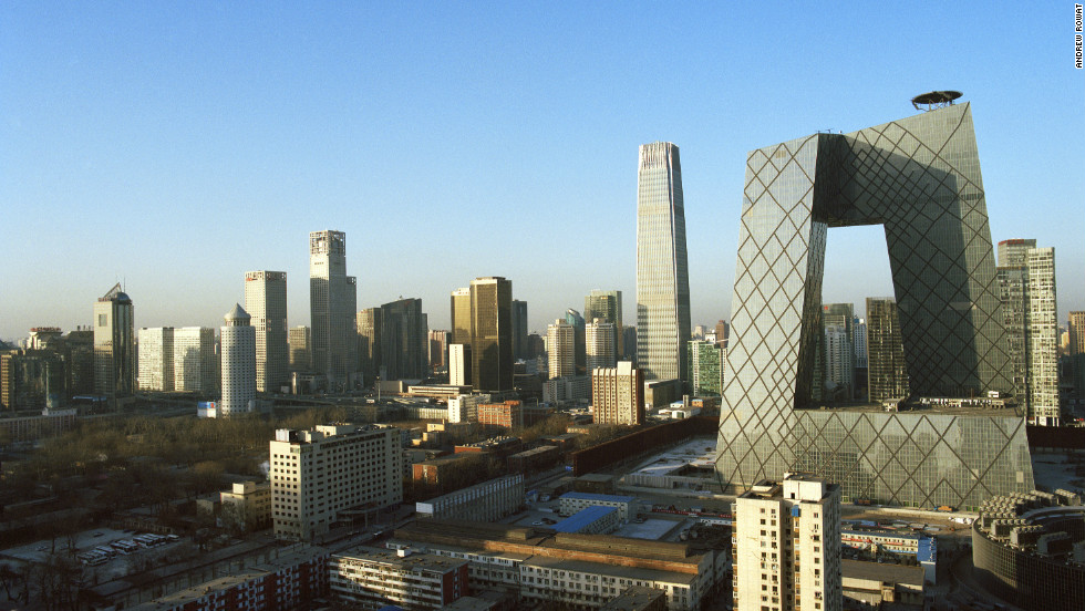 The CCTV building in Beijing (right), designed by Rem Koolhaas