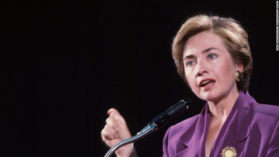 Clinton speaks at George Washington University on September 10, 1993, in Washington during her husband&amp;#39;s first term.