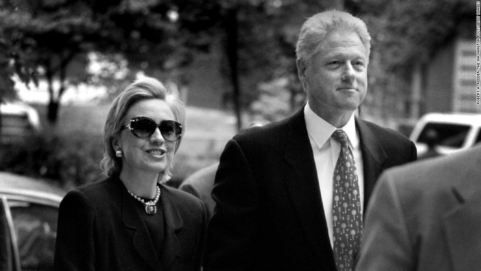 Hillary and Bill Clinton arrive at Foundry United Methodist Church on August 16, 1998, in Washington. He became the first sitting president to testify before a grand jury when he testified via satellite about the Lewinsky matter.