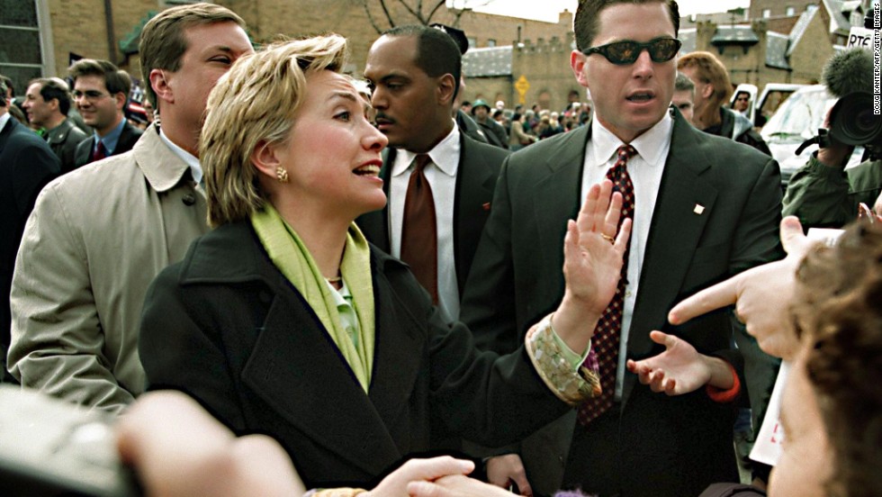 Clinton shakes hands during a St. Patrick&#39;s Day parade in the
Sunnyside neighborhood of Queens, New York, on March 5, 2000.