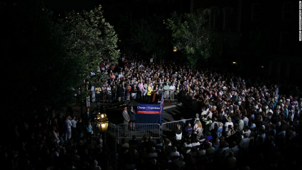 Clinton speaks at a campaign rally September 2, 2007,
in Portsmouth, New Hampshire. She was running for the Democratic
presidential nomination. 