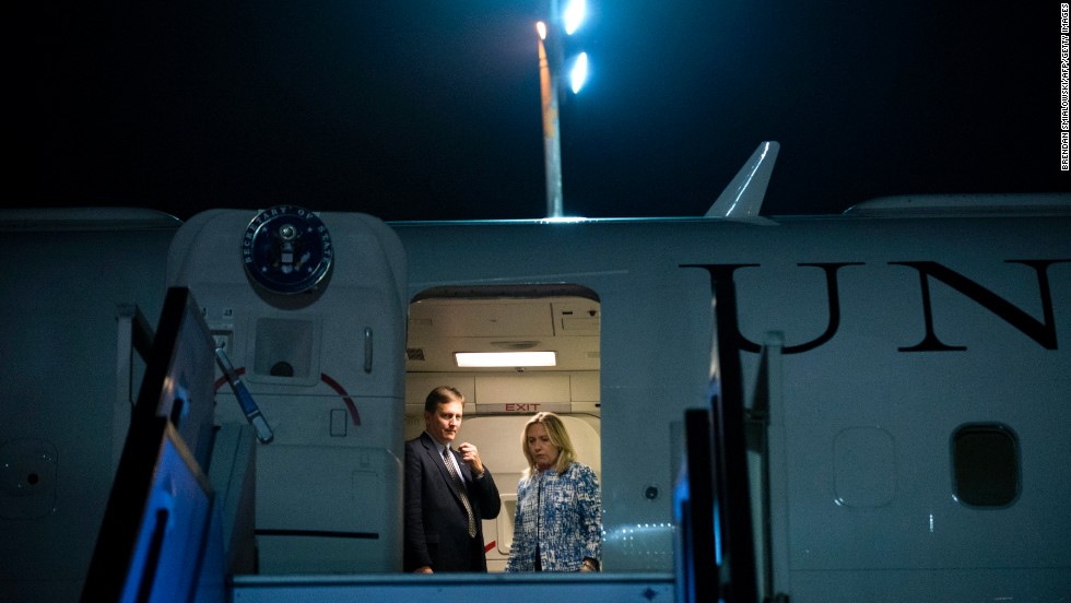 Clinton arrives at Ben Gurion International
Airport in Israel on July 15, 2012.