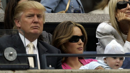 FLUSHING MEADOWS, UNITED STATES:  US real estate tycoon Donald Trump, his wife Melania Knauss and their baby Barron William Trump attend the 2006 US Open men&#39;s final between Switzerrland&#39;s Roger Federer and Andy Roddick of the US at the USTA National Tennis Center in Flushing Meadows, New York, 10 September 2006.  AFP PHOTO/Timothy A. CLARY  (Photo credit should read TIMOTHY A. CLARY/AFP/Getty Images)