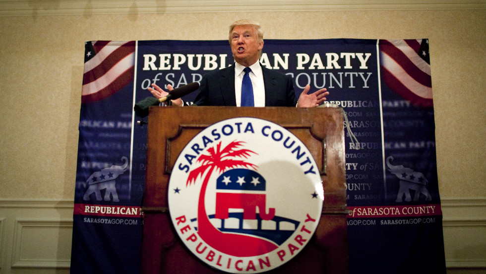 Trump speaks in Sarasota, Florida, after accepting the Statesman of the Year Award at the Sarasota GOP dinner in August 2012. It was just before the Republican National Convention in nearby Tampa.