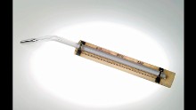 While Galileo is frequently credited as the inventor of the thermometer, it wasn't until the mid-1800s (the era of the one pictured) that doctors were able to use thermometers to measure people's temperatures. Before that thermometers were not only large and cumbersome, but they also were not able to diagnose actual temperature grades. In 1866, a convenient 6-inch thermometer was invented. The early varieties were made of thin tubes of glass with mercury, and were mounted to ivory or wood.