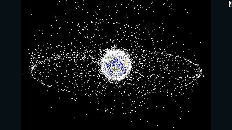 A NASA illustration of space junk orbiting Earth.