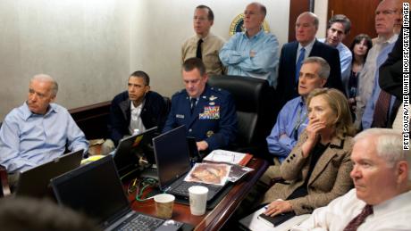 President Barack Obama, Vice President Joe Biden, Secretary of State Hillary Clinton and members of the national security team receive an update on the mission against Osama bin Laden in the Situation Room of the White House on May 1, 2011 in Washington, in this image provided by the White House.