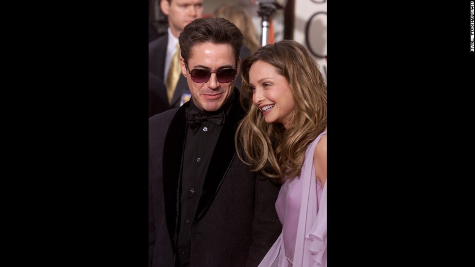 "Ally McBeal" star Calista Flockhart arrives with Downey at the 58th Annual Golden Globe Awards on January 21, 2001.