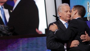 Former Delaware Attorney General Beau Biden embraces his father, Vice President Joe Biden, at the Democratic National Convention in 2008. Click through the images for other American political families.