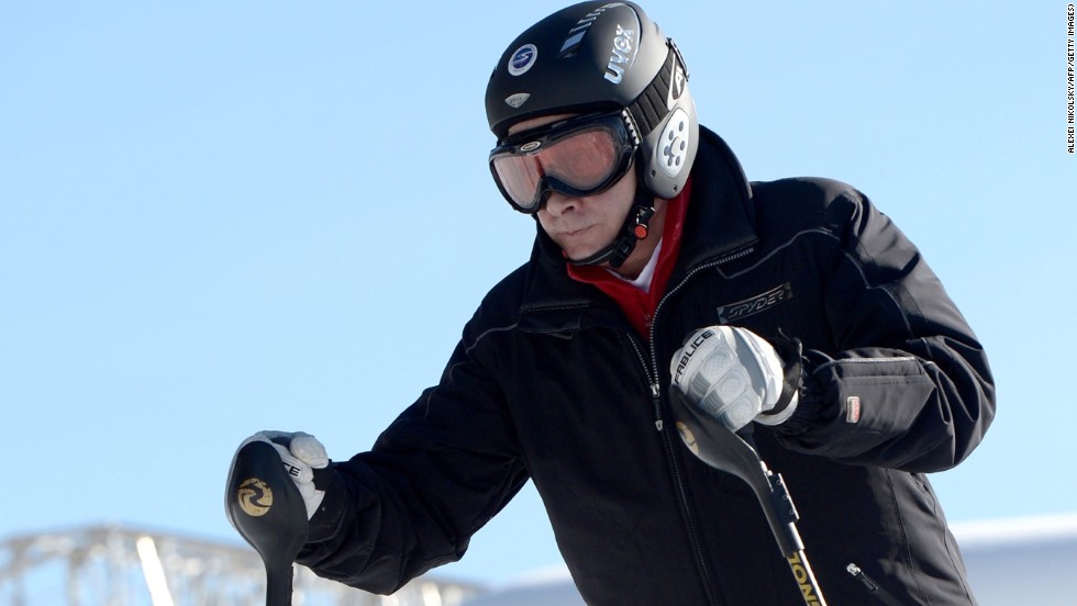 Russian president Vladimir Putin hits the slopes of Sochi during a pre-Olympic Winter Games visit to the Black Sea resort.