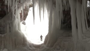 Stunning frozen caves on Lake Superior