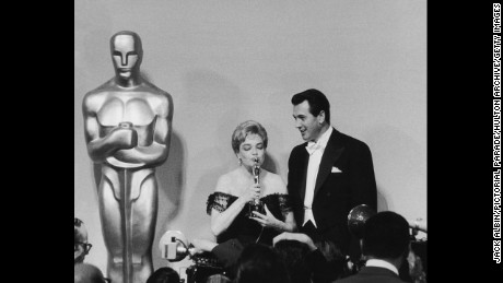 Actress Simone Signoret, seen here next to actor Rock Hudson at the Academy Awards ceremony in 1960, won the best actress Oscar for her role in "Room at the Top." 