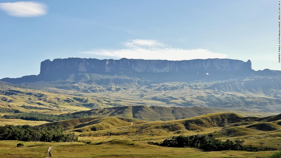 Mount Roraima straddles the border between Brazil, Guyana and Venezuela. Its rock formations, rivers and waterfalls are said to have inspired Sir Arthur Conan Doyle&#39;s book, &quot;The Lost World.&quot; More recently, Mount Roraima served as inspiration for a location in Disney/Pixar&#39;s &quot;Up.&quot; The trip up Roraima can take seven to 10 days, but the return hike takes two and hikers are rewarded with waterfall baths along the way.