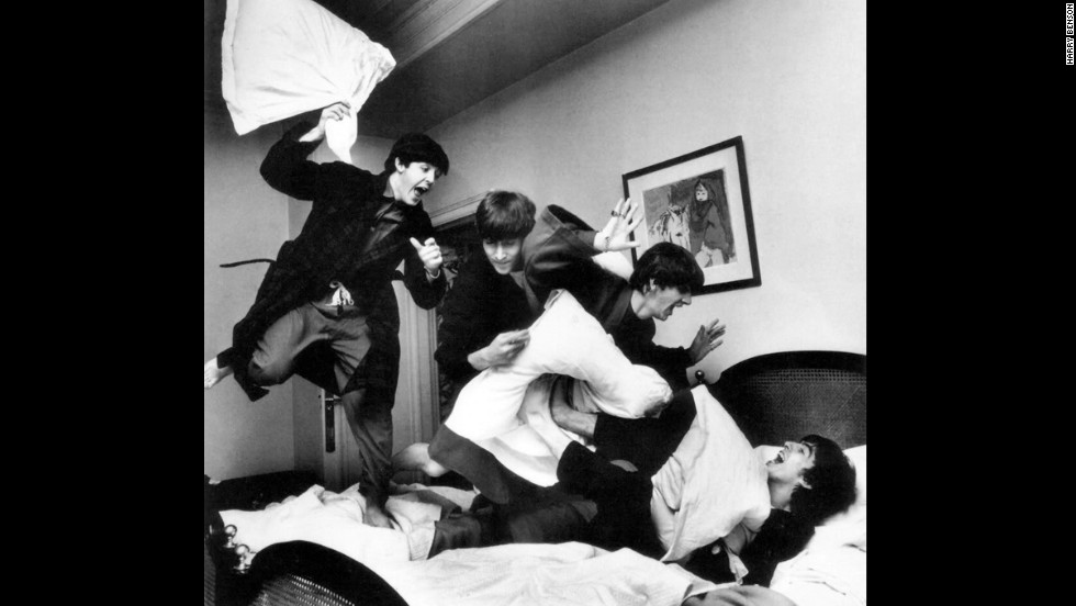 The Beatles have a pillow fight at a hotel in Paris in 1964. Harry Benson, the photographer who traveled with the band, shared these photos from his personal collection.