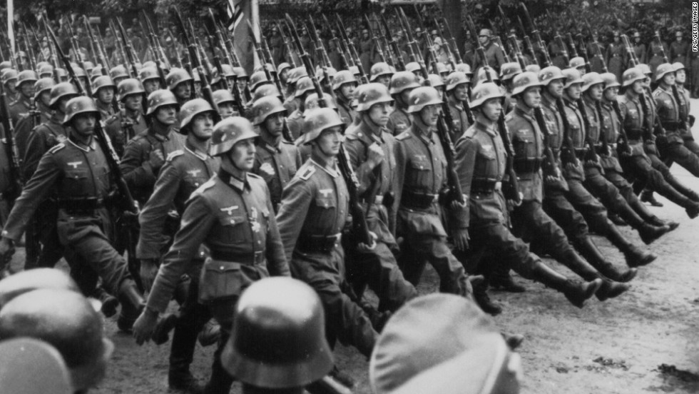 German troops march through occupied Warsaw, Poland, after invading the nation on September 1, 1939, and igniting World War II. August 14-15 mark the 70th anniversary of Japan&#39;s surrender, which brought the war to an end. 