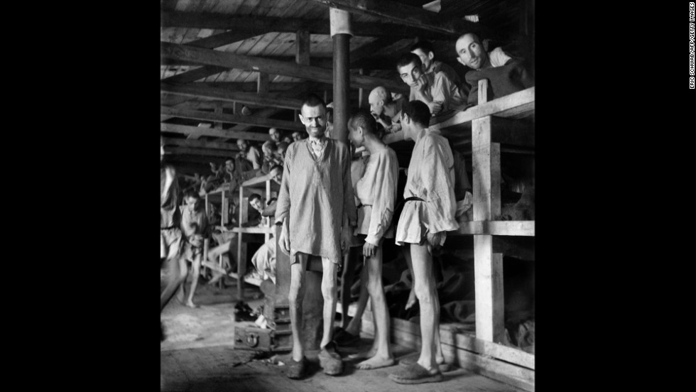 Prisoners line block 61 of Buchenwald concentration camp in April 1945. The construction of Buchenwald started July 15, 1937, and the camp was liberated by U.S. Gen. George Patton&#39;s troops on April 11, 1945. Between 239,000 and 250,000 people were imprisoned in the camp. About 56,000 died, including 11,000 Jews.  