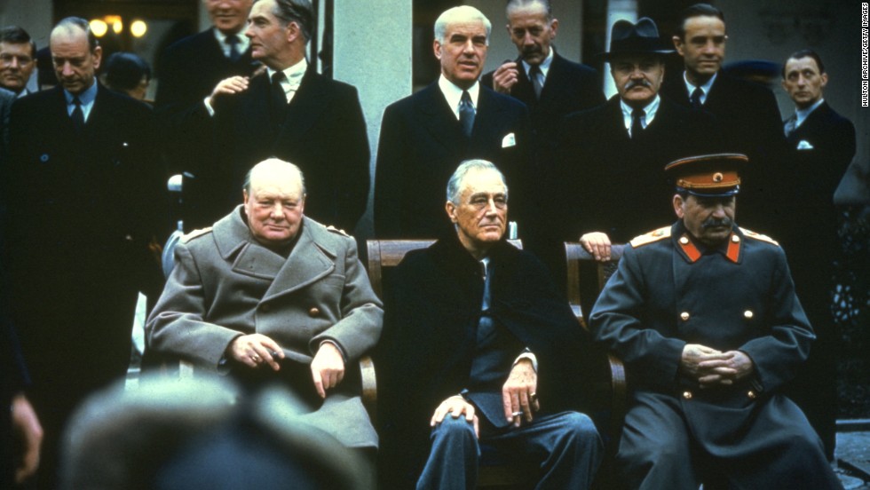 From left, British Prime Minister Winston Churchill, U.S. President Franklin D. Roosevelt and Russian Premier Joseph Stalin at the Yalta Conference on February 1945.  