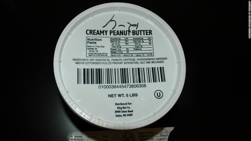 Lab tests found salmonella in a 5-pound container of King Nut peanut butter at a Minnesota nursing home. It was manufactured at Peanut Corp. of America.