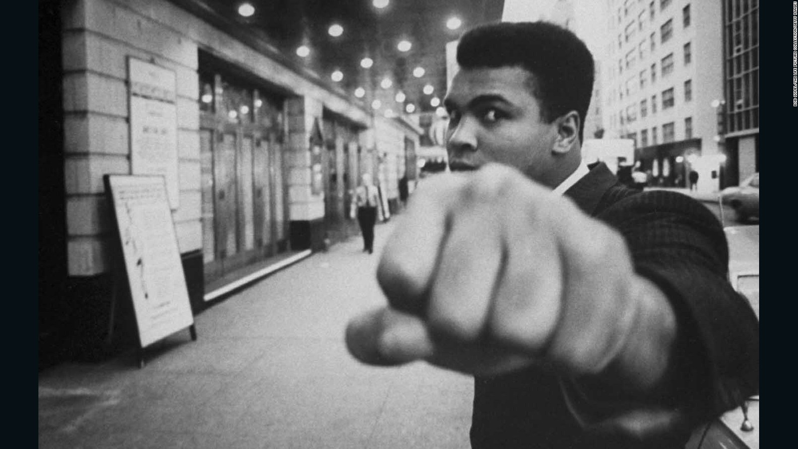 OCTOBER 1968 - NEW YORK: Boxing champion Muhammad Ali posing in front of the Alvin Theater where the play 'The Great White Hope' was playing. (Photo by Bob Gomel/The LIFE Picture Collection/Getty Images)