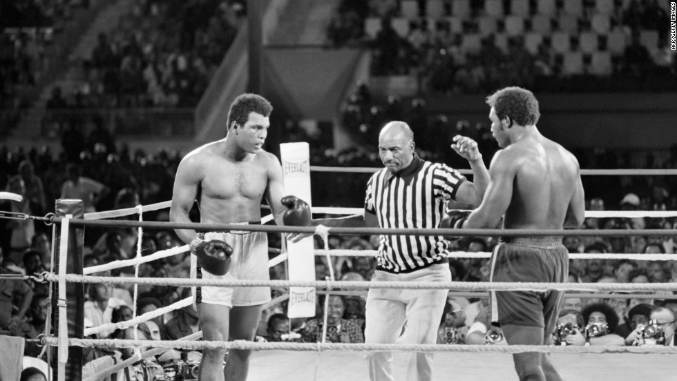 Ali and Foreman fight October 30, 1974, in what was billed as &lt;a href=&quot;http://www.cnn.com/2014/10/30/worldsport/gallery/rumble-in-the-jungle-40-years/index.html&quot; target=&quot;_blank&quot;&gt;&quot;The Rumble in the Jungle.&quot;&lt;/a&gt; Ali, a huge underdog, knocked out Foreman in the eighth round to regain the title that was stripped from him in 1967.