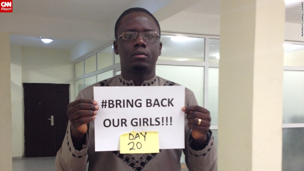After more than 200 Chibok schoolgirls were abducted in Nigeria by Islamist terror group Boko Haram, the social media campaign #BringBackOurGirls took over sites like Twitter and Facebook. Twenty days after the girls vanished, <a href="http://ireport.cnn.com/people/Alashock">Alasholuyi Kehinde</a>, photographed here, joined the social media effort too.