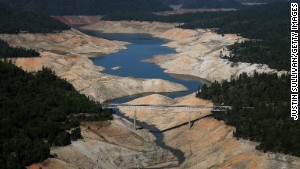 As the severe drought in California continues for a third straight year, water levels in the State's lakes and reservoirs is reaching historic lows.