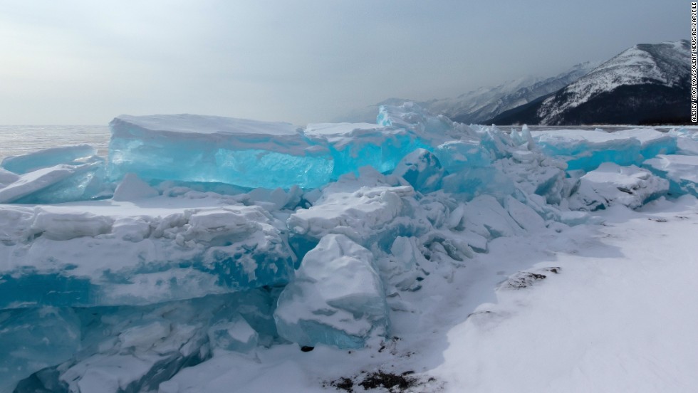 With a maximum depth of about 5,250 feet (more than 1,600 meters), Lake Baikal in Siberia is the world's deepest lake. It also contains nearly 20% of the globe's unfrozen freshwater reserve. The lake produces a mesmerizing clear turquoise ice when it does freeze.